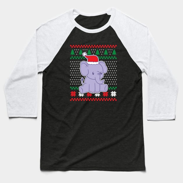 Ugly Christmas Sweaters Cute Elephant Baseball T-Shirt by JS Arts